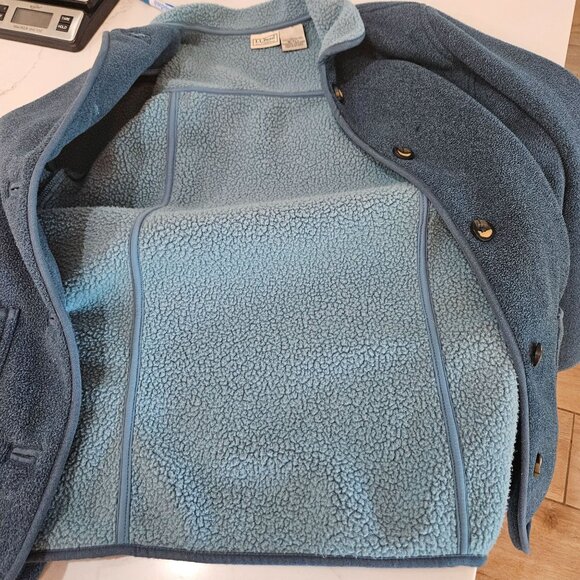 Vintage L.L. Bean Teal Fleece Cardigan Jacket Sz MP Barn Coat USA Polartec Warm - Picture 6 of 11